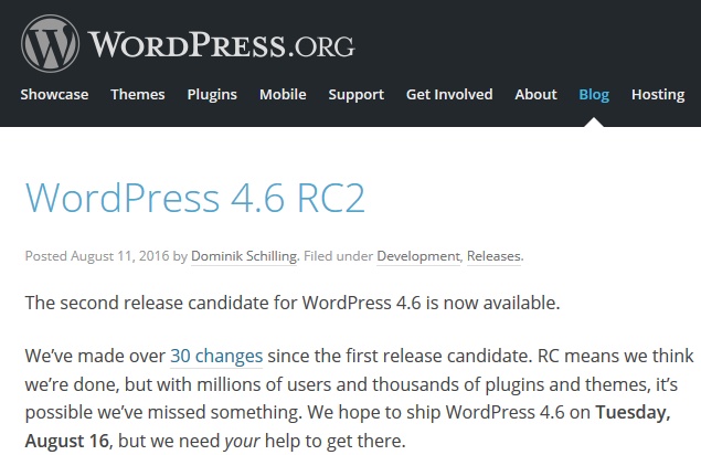 wordpress 4.6 rc2